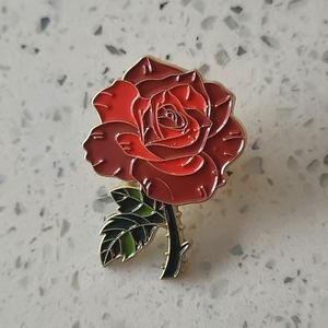 LARGE Red Rose Stem Bloom Flower Floral Pretty Lapel Pin